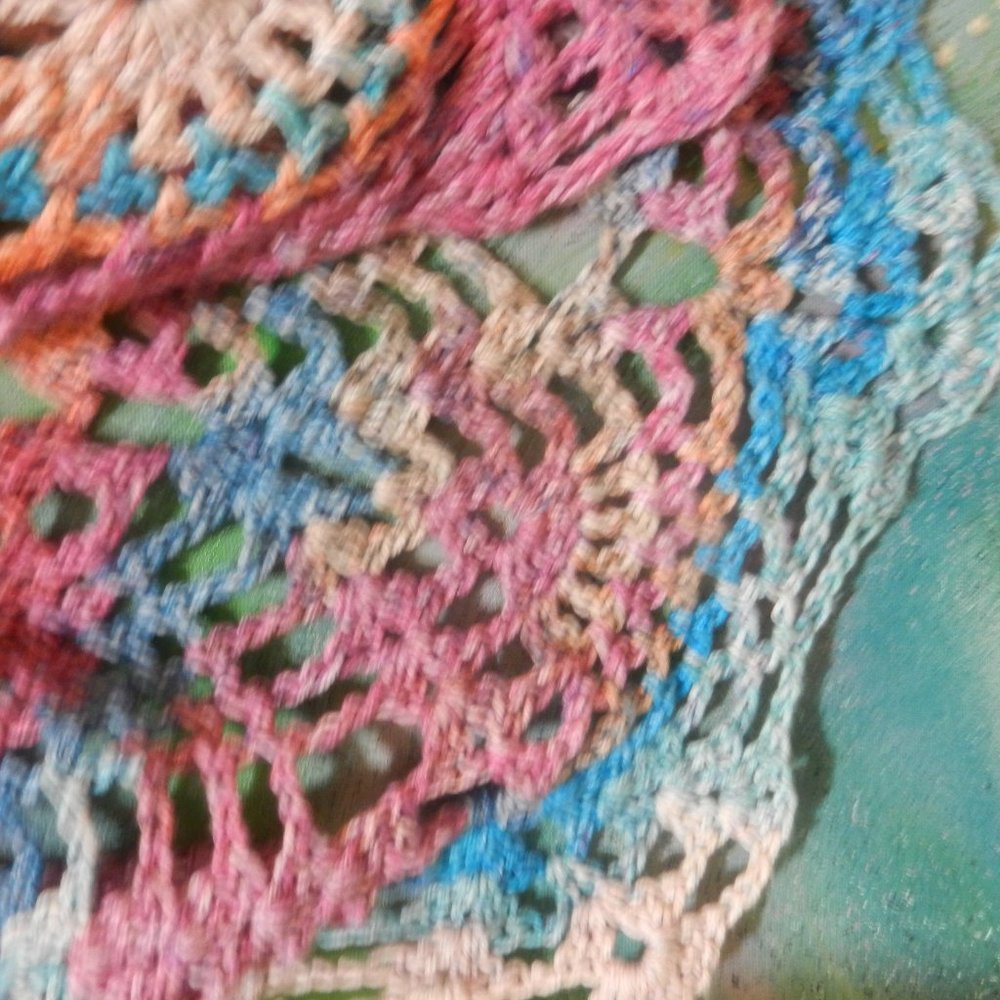 OOAK crochet boho mermaid skirt swim coverup custom handcrafted rose teal citrus - Picture 7 of 16